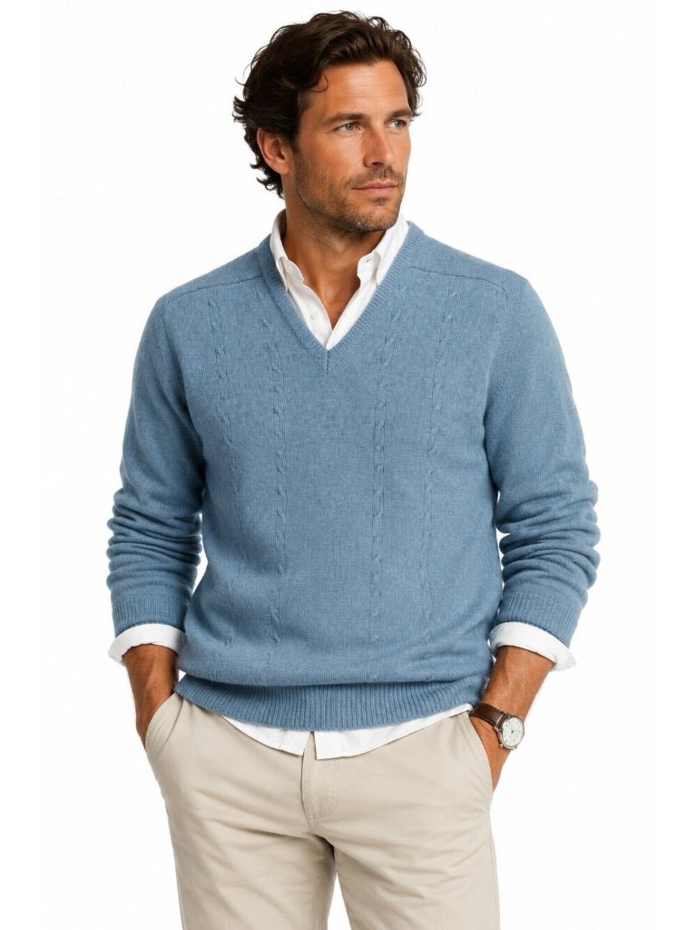 VINTAGE 70s LORD JEFF lambswool sweater LARGE blue grandpa quiet luxury preppy